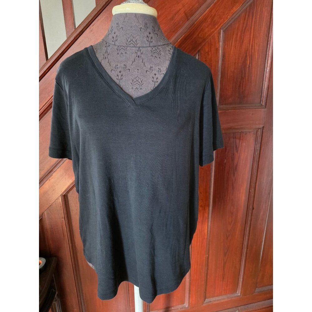 J. Jill Womens Perfect Pima V-Neck Tee Black Short Sleeve 100% Cotton 1x